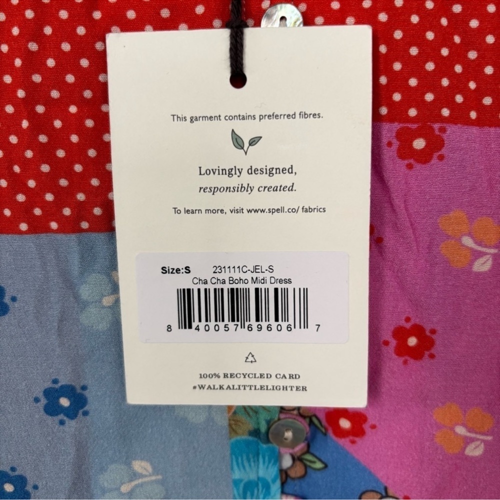 NWT Spell Cha Cha Bobo Patchwork Print Peasant Midi Dress - Picture 6 of 9